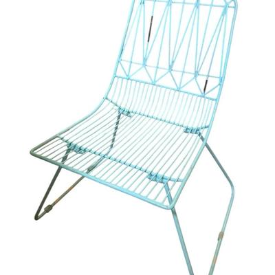 Turquoise Outdoor Metal Chair & Matching Accent Planter – Coastal Patio Set (Lot of 2)