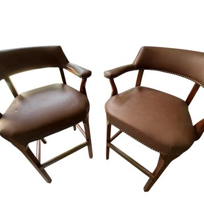 Set of 3 Brown Faux Leather Bar Stools with Nailhead Trim