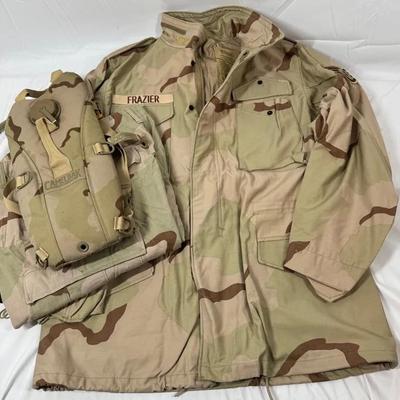Camouflage Field Jacket, Pants, And Hydration Backpack