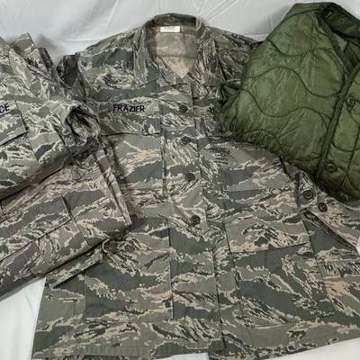 Lot Of Airman Battle Uniforms With Field Jacket Liner. 