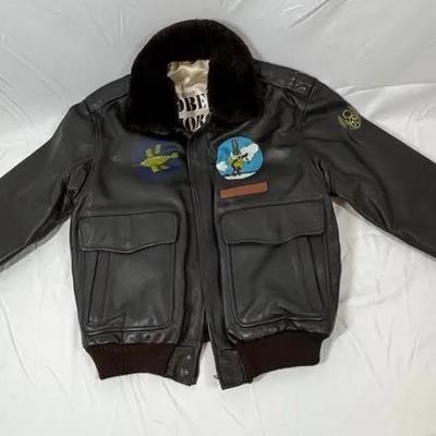 Vintage Brown Leather Bomber Jacket 
