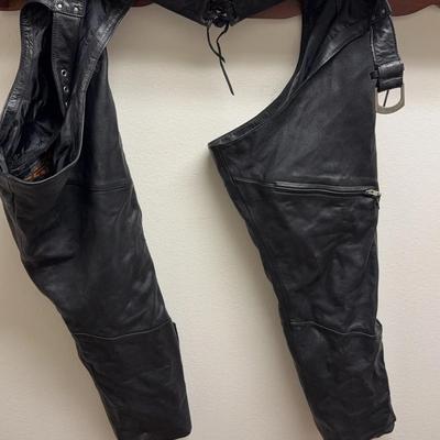 Black Leather Motorcycle Chaps