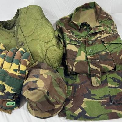 Camouflage Combat Trousers, Shirt , Jacket Liner, Gloves ,and Hat 