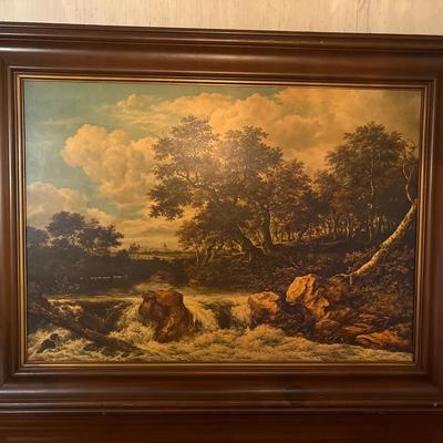 43x33 Framed Landscape w/Waterfall, c.1668 By Jacob Van Ruisdael Canvas Print
