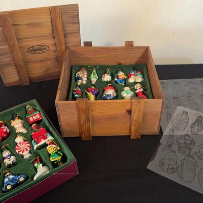 Vintage Thomas Pacconi Museum Series Glass Ornaments in Wood crate 