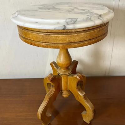 Vintage Victorian Round Marble Top Parlor Side Table