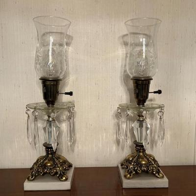Pair of Vintage Ornate Crystal Lamps