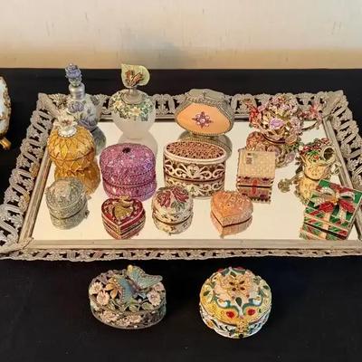 Adorable Collection Of Bejeweled Trinket Boxes (23) With Mirrored Vanity Tray