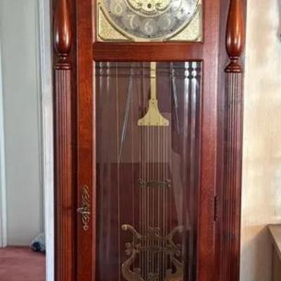Vintage Ridgeway 3 Weight Grandfather Clock w/Cherry Wood Finish