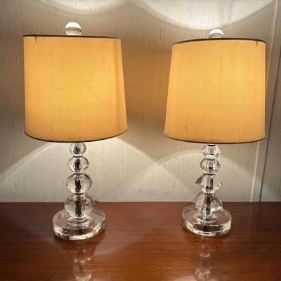 Pair of 2 Clear Crystal 16" Nightstand Lamps With Shades