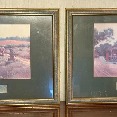 Pair of VTG Alex Porter Signed Prints in Wood Frames