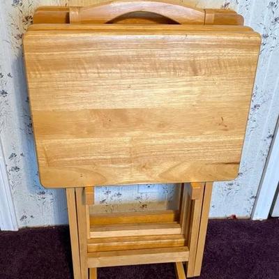 5-Piece Natural Wood TV Tray Table Set