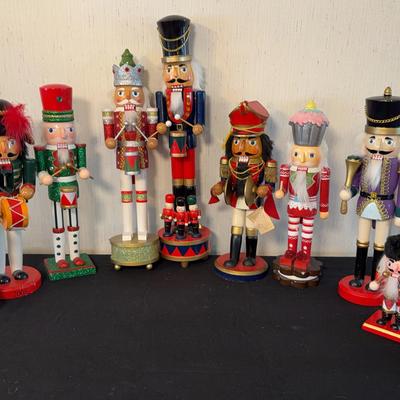 Incredible Collection of Christmas Wooden Nutcrackers (1 w/musical box) (lot of 10)