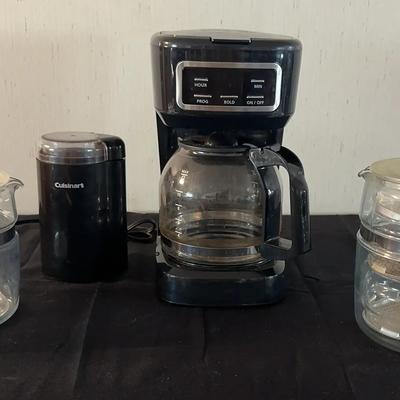 2 Vintage Pyrex Glass Stovetop Coffee Percolator, Cuisinart Coffee Grinder, Coffee pot 