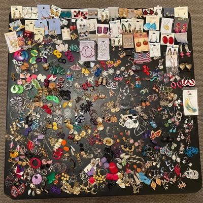 Large Assortment of Vintage Costume Jewelry Earrings In Pairs