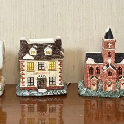 (6) Various Lighted Ceramic/Porcelain Christmas Village Collectible Houses
