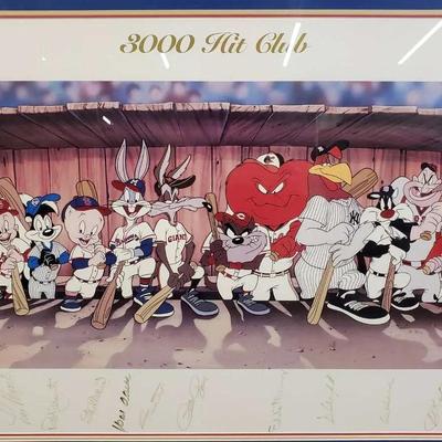 3000 Hit Club Autographed Looney Tunes Limited Edition Print - Framed 28x41.5”