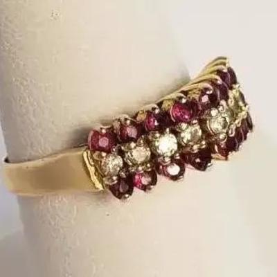 14K Gold Ruby & Diamond Ring  - Size 7