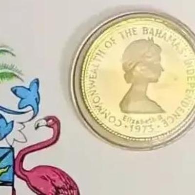 22 KT Bahamas $50 Gold Coin (.917 Fine), Mint Condition With COA, 1975