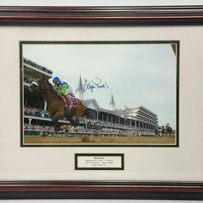 Barbaro 2006 Kentucky Derby Photo, Signed by Jockey Edgar Prado with COA, Framed 19" x 15"