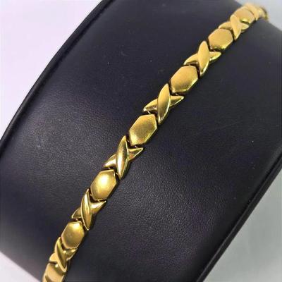 14K Gold Polished & Satin Finish XO Bracelet - 7.25", 7mm