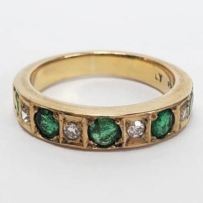 14K Gold Green Stone & Diamond Ring- Size 7