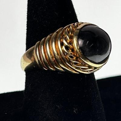 14K Gold Dark Cabochon Ring  - Size 5.75