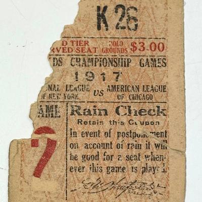 1917 World Series Ticket Stub - Game 4 Chicago White Sox vs New York Giants Polo Grounds NYC