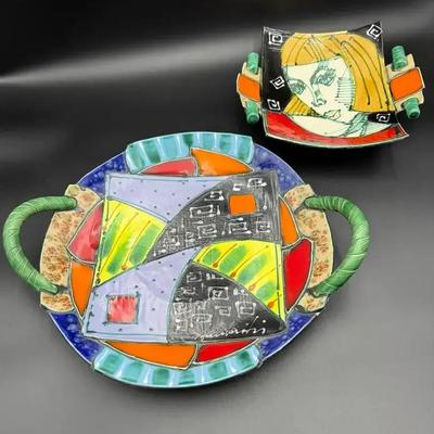 Rosa & Juozas Saldaitis Custom Made Ceramic Art - Collectible Platter & Bowl