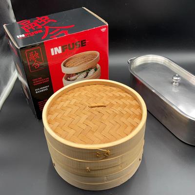 Bamboo Steamer Baskets (New in box) & Stainless Steel Fish Poacher / Rack
