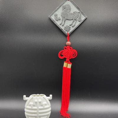 NewChi Porcelain “Enjoying Long Life” Sculpture Vase & Chinese Zodiac Horse Amulet