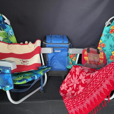 Luxury Tommy Bahama Beach Chairs, Cooler on Wheels, 2 Beach Bags and Sarong wrap