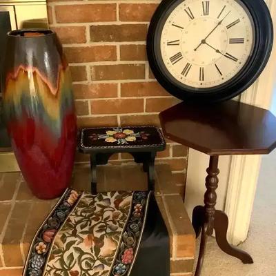 Colorful Vase, Decorative Runner, Wooden Stool & Accent Table