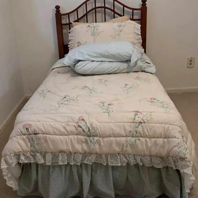 Twin Wood Headboard, Metal Bed Frame & Mattress