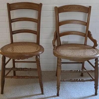 Pair of Wood Ladder-Back Chairs with Cane Seats