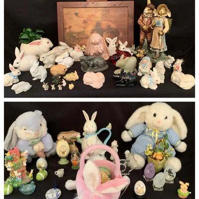Ceramic, Glass & Wooden Rabbit Collection with Decorative Eggs
