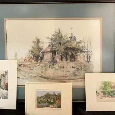 Framed Lucien Desmedt Signed & Numbered Print “Church de St. Laurent” + Collection of Art Prints