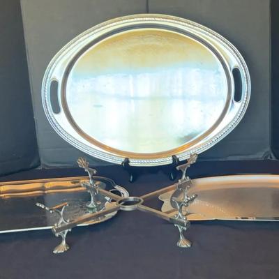 Silver Trays with Silver-Plated Adjustable Trivet – Set of Four