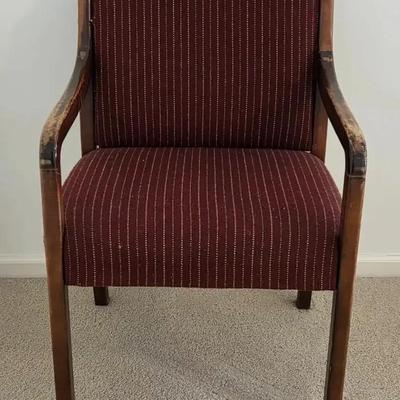 Vintage Wood Armchair with Burgundy Upholstery