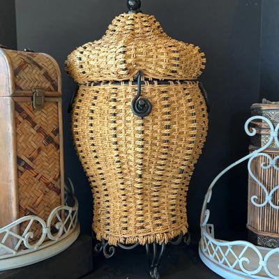 Braided Wicker Basket And Iron Shelf Decor