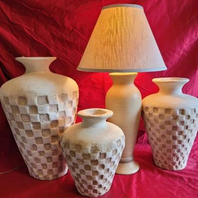 Lamp & Three Ethan Allen Vases