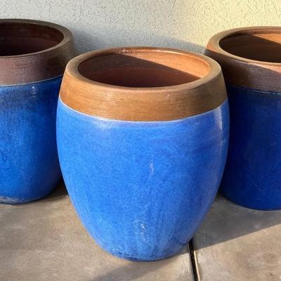 Three Cobalt Blue Large Patio Planters 