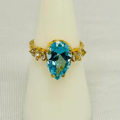 14k Blue Topaz & White Sapphire Ring, sz 5.5