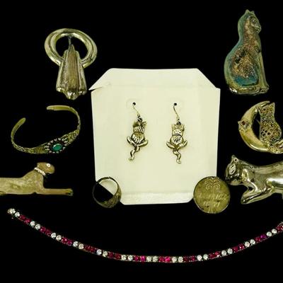 Sterling Cat Pins, Sterling Bracelet & More