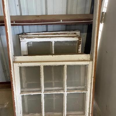 10 Vintage Wood Framed Windows & 1 Screen