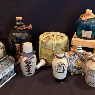 Ko269 vintage ceramic and glass liquor bottles