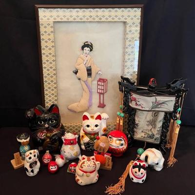 Ko298 japanese shadowbox lantern and cats