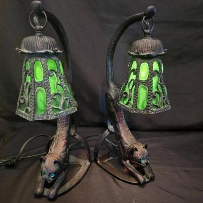 Ko205v tiffany style cast metal cat lamps