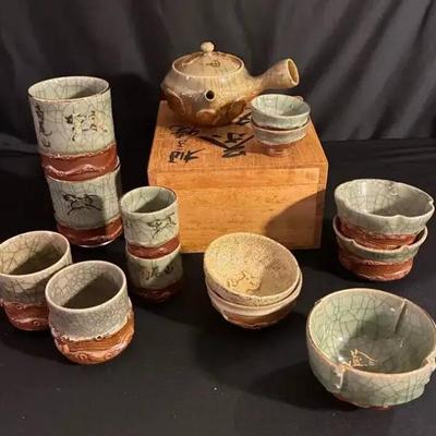 Ko193 tokoname ware kyusu teapot cup & small bowls
