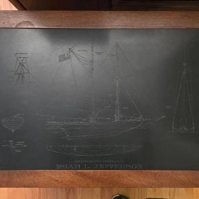 Ko267 etched slate tall ship coffee table